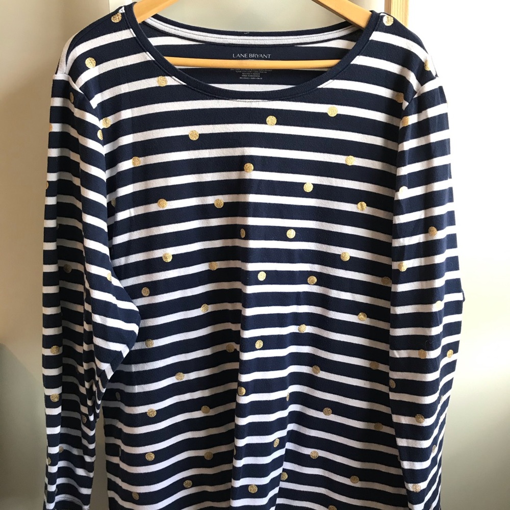 Lane Bryant striped top with gold polka dots